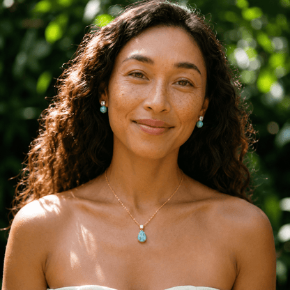 Mermaid's Tear Larimar Necklace & Earrings Jewelry Set - ORMIRO