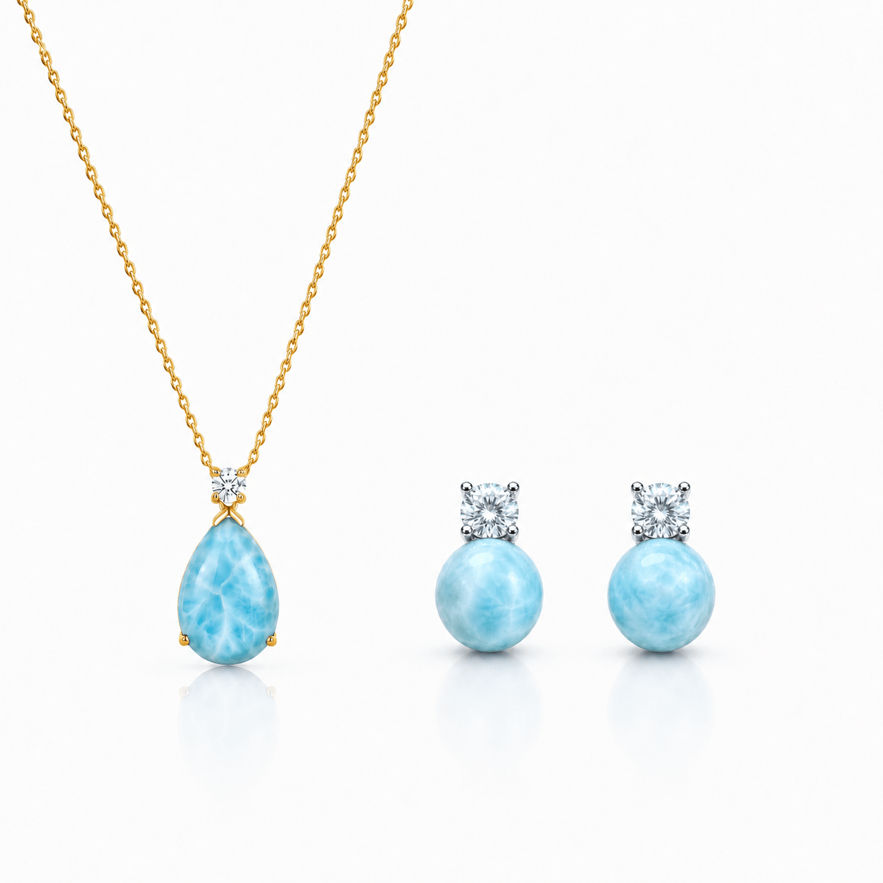 Mermaid's Tear Larimar Necklace & Earrings Jewelry Set - ORMIRO
