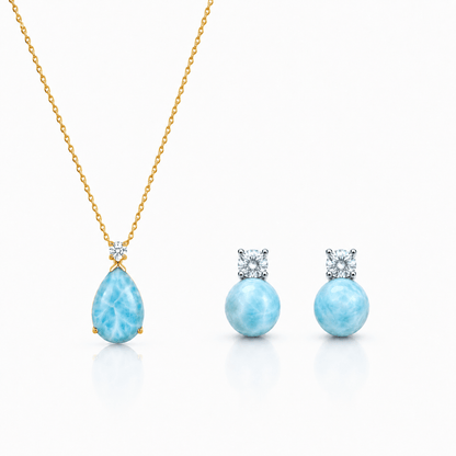 Mermaid's Tear Larimar Necklace & Earrings Jewelry Set - ORMIRO