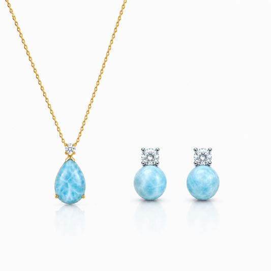 Mermaid's Tear Larimar Necklace & Earrings Jewelry Set - ORMIRO