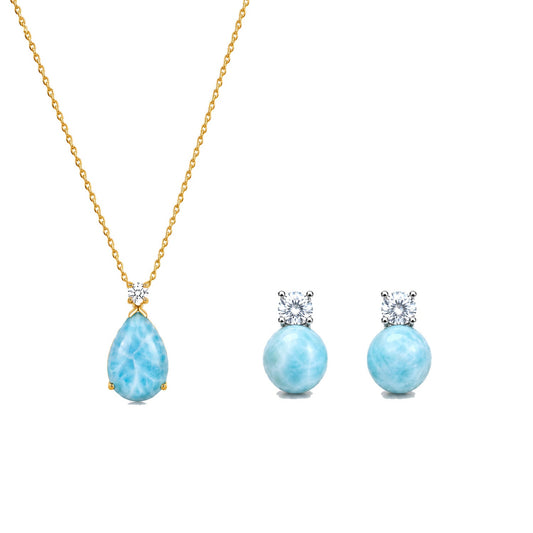 Mermaid's Tear Larimar Necklace & Earrings Jewelry Set - ORMIRO