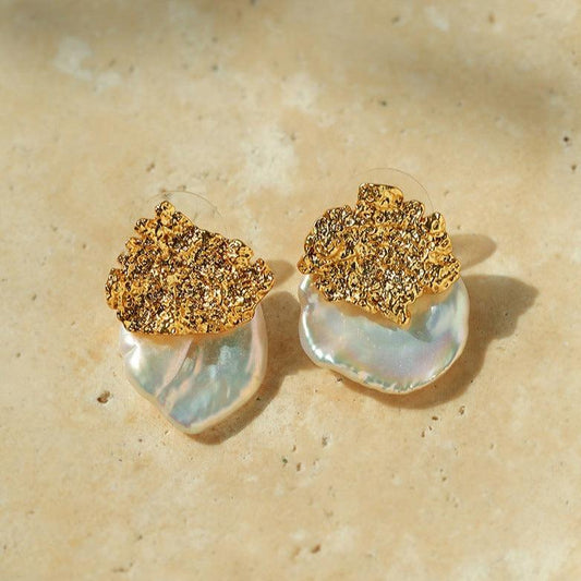 Moon Petal Baroque Pearl Stud Earrings - ORMIRO