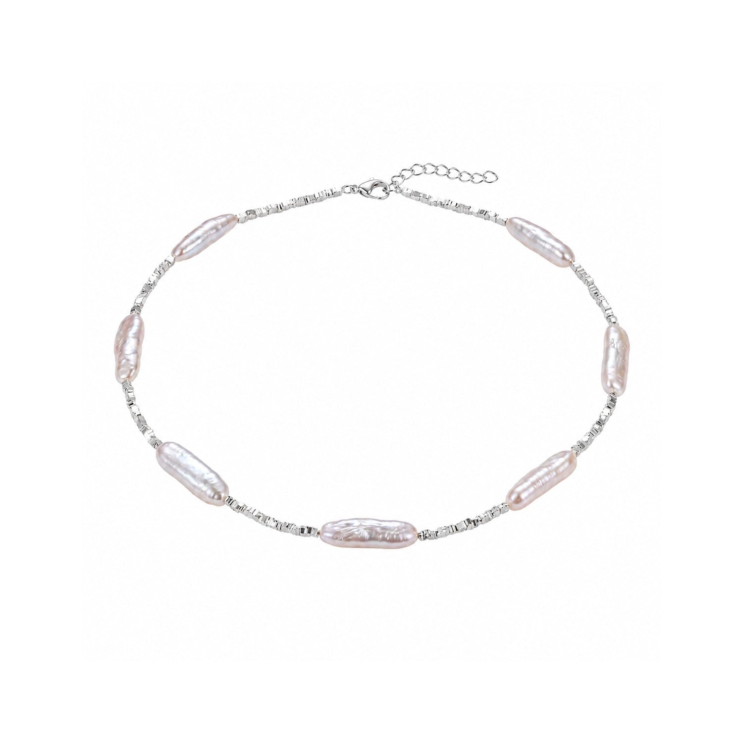 Moonlit Baroque Stick Pearls & Beaded Silver Necklace - ORMIRO