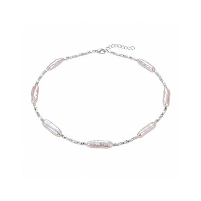 Moonlit Baroque Stick Pearls & Beaded Silver Necklace - ORMIRO