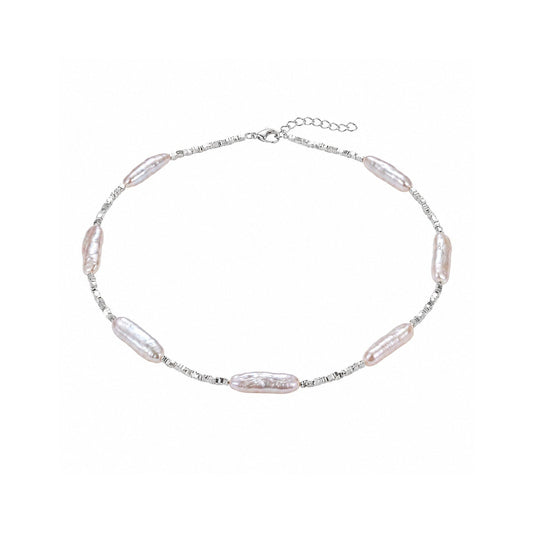 Moonlit Baroque Stick Pearls & Beaded Silver Necklace - ORMIRO