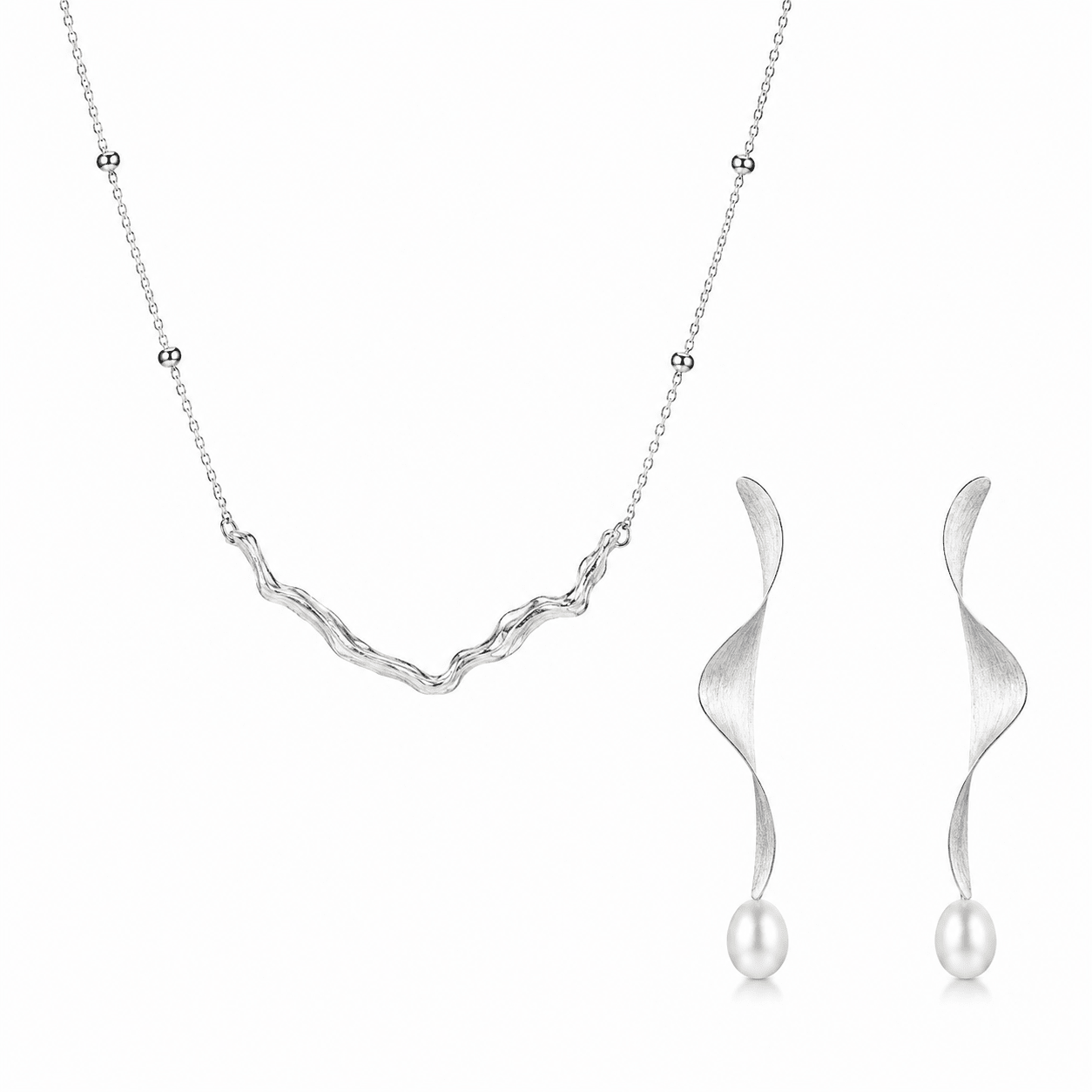 Moontide Sterling Silver Necklace & Earrings Jewelry Set - ORMIRO