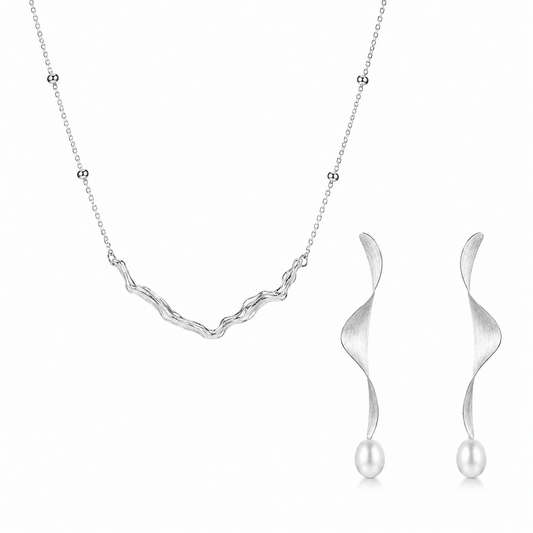 Moontide Sterling Silver Necklace & Earrings Jewelry Set - ORMIRO