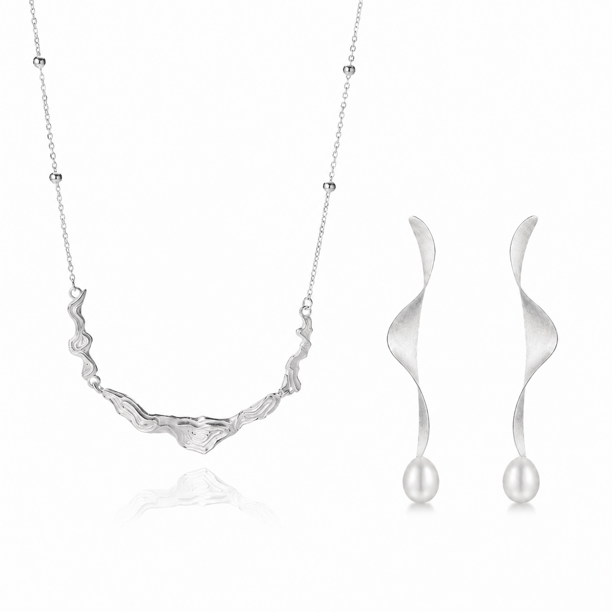 Moontide Sterling Silver Necklace & Earrings Jewelry Set - ORMIRO