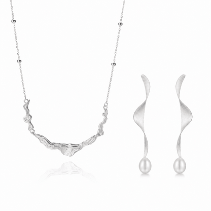 Moontide Sterling Silver Necklace & Earrings Jewelry Set - ORMIRO