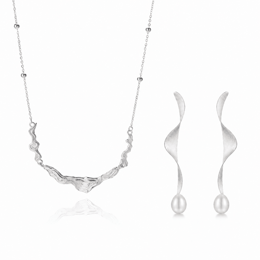 Moontide Sterling Silver Necklace & Earrings Jewelry Set - ORMIRO