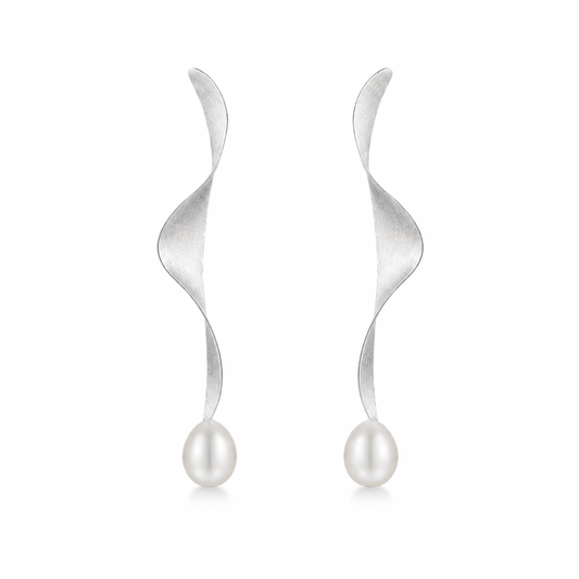 Moontide Sterling Silver Pearl Drop Earrings - ORMIRO