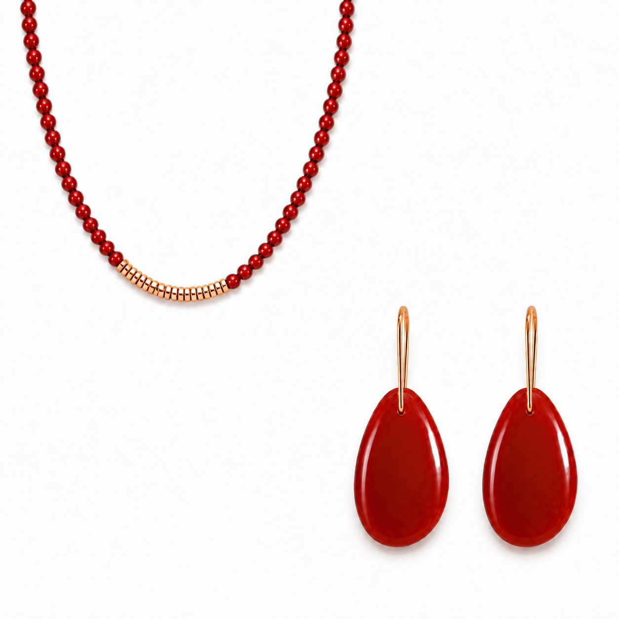 Navajo Red Agate Gold Vermeil Earrings & Necklace Jewelry Set - ORMIRO