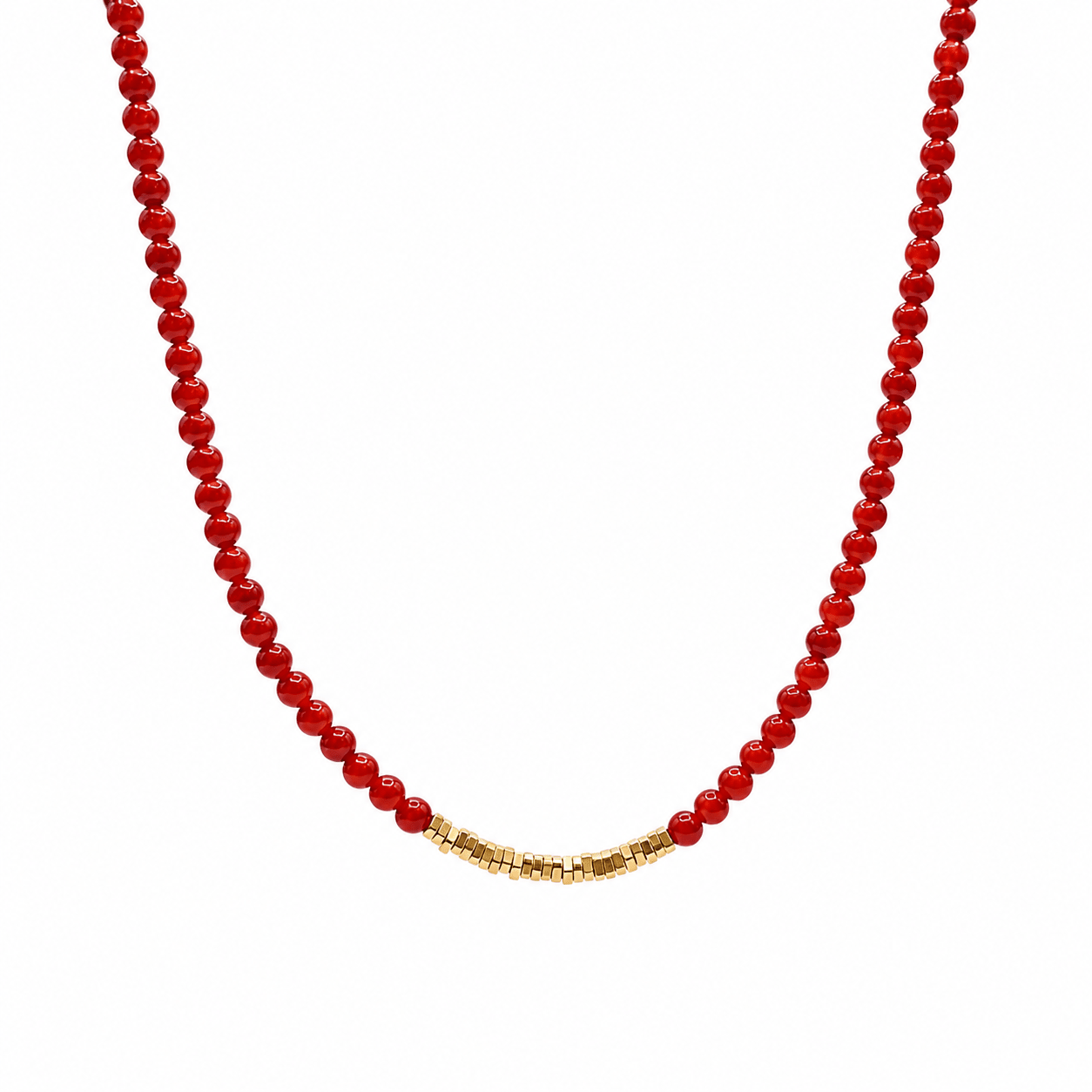 Navajo Red Agate & Golden Nugget Beaded Necklace - ORMIRO