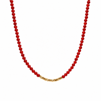 Navajo Red Agate & Golden Nugget Beaded Necklace - ORMIRO