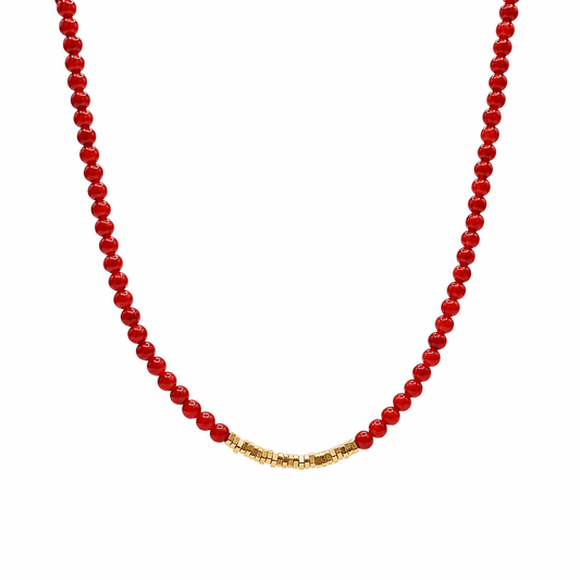 Navajo Red Agate & Golden Nugget Beaded Necklace - ORMIRO