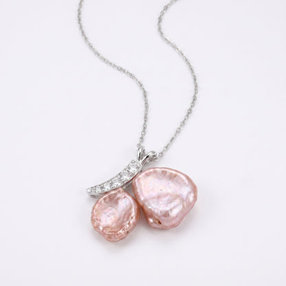 Aphrodite Blush Pearl & Silver Butterfly Necklace