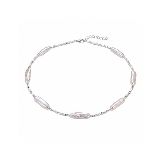 Moonlit Baroque Stick Pearls & Beaded Silver Necklace