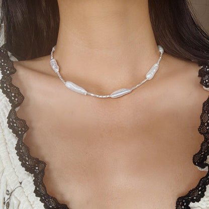 Neried Baroque Pearl & Beaded Silver Necklace - ORMIRO