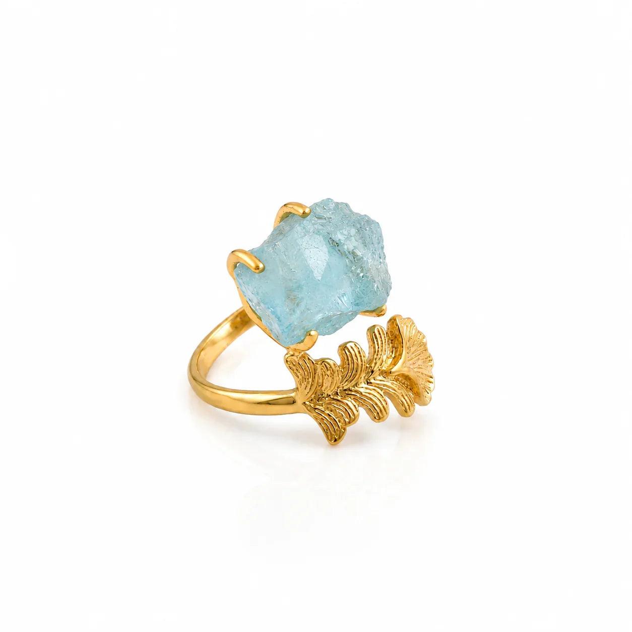 Nymph Aquamarine Gold Leaf Ring - ORMIRO