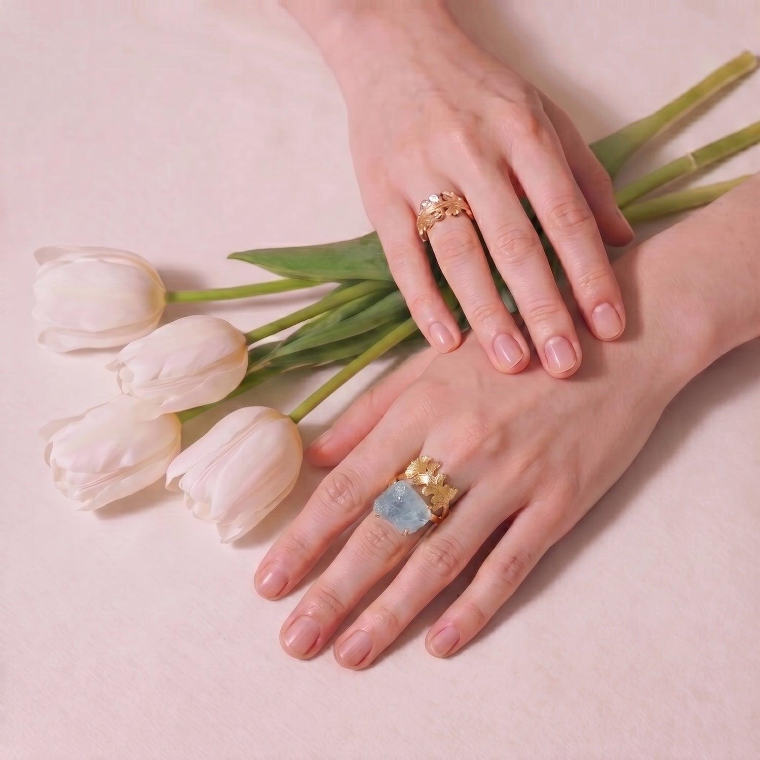 Nymph Aquamarine Gold Leaf Ring - ORMIRO