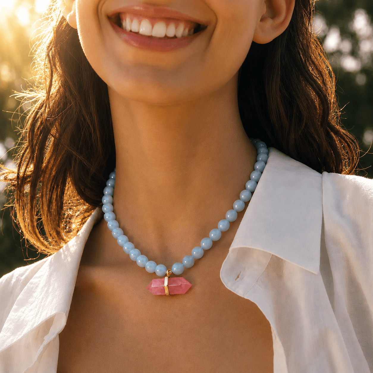 Pele Watermelon Quartz Beaded Necklace - ORMIRO
