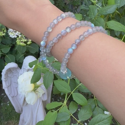 Selene Gray Moonstone & Aquamarine Wrap Bracelet