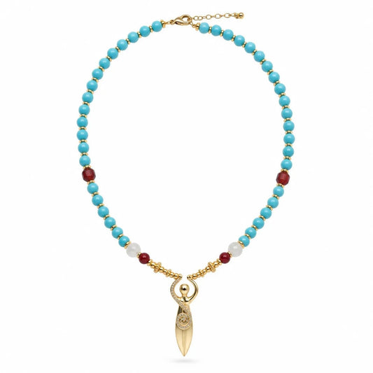 Primordial Goddess Turquoise & Carnelian Beaded Necklace - ORMIRO