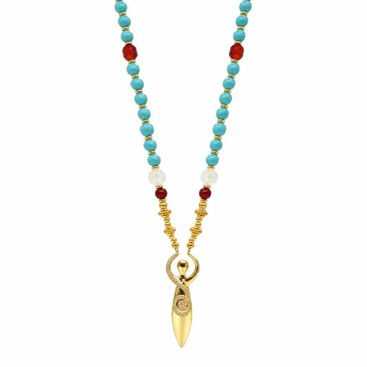 Primordial Goddess Turquoise & Carnelian Beaded Necklace - ORMIRO