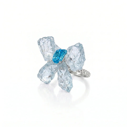 Psyche Aquamarine & Blue Apatite Butterfly Ring - ORMIRO
