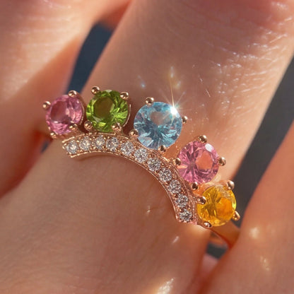 Rainbow Crown Tourmaline Gemstone Ring - ORMIRO