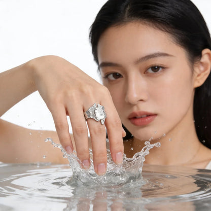 Glacier Clear Quartz Silver Ring