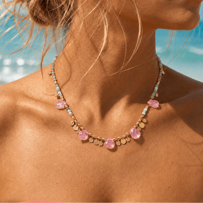 Salt & Petals Australian Jade & Watermelon Quartz Beaded Gemstone Necklace - ORMIRO