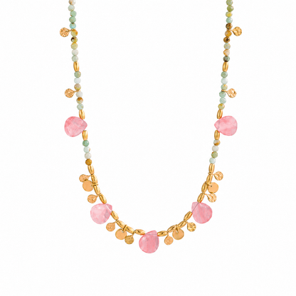 Salt & Petals Australian Jade & Watermelon Quartz Beaded Gemstone Necklace - ORMIRO