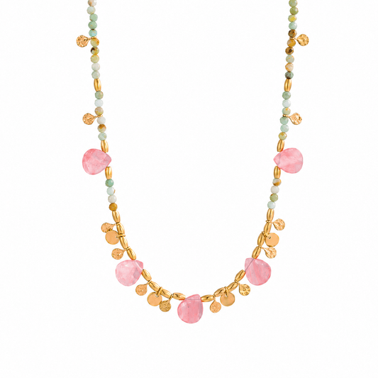 Salt & Petals Australian Jade & Watermelon Quartz Beaded Gemstone Necklace - ORMIRO