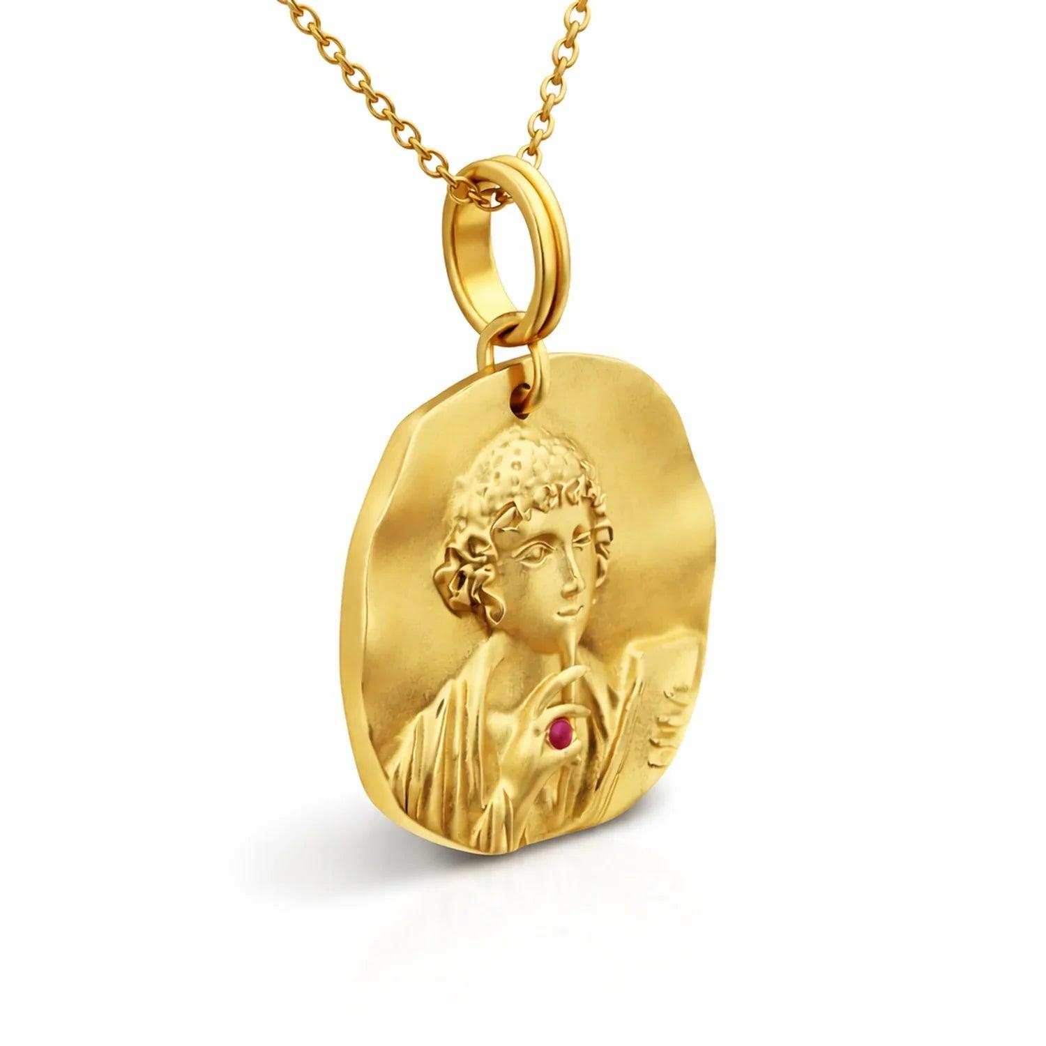 Sappho The Poetess Gold Vermeil Medallion Necklace - ORMIRO