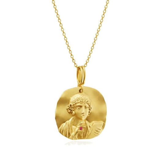 Sappho The Poetess Gold Vermeil Medallion Necklace - ORMIRO