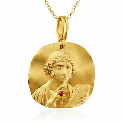 Sappho The Poetess Gold Vermeil Medallion Necklace - ORMIRO
