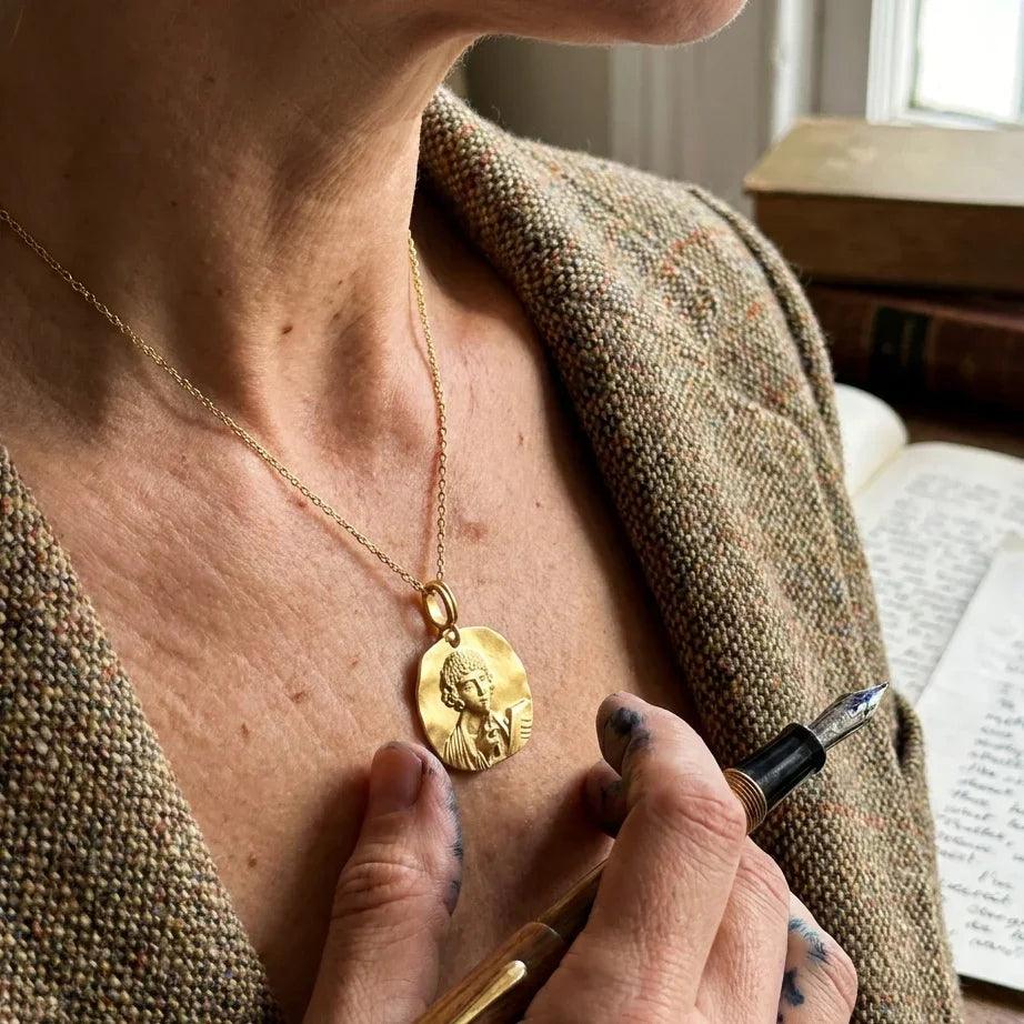 Sappho The Poetess Gold Vermeil Medallion Necklace - ORMIRO