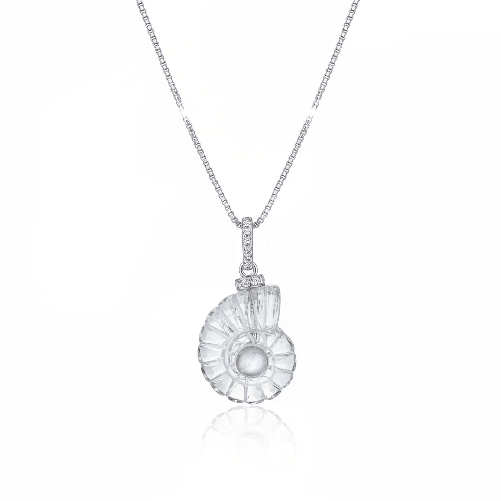 SeaDream Crystal & Moonstone Shell Silver Pendant - ORMIRO