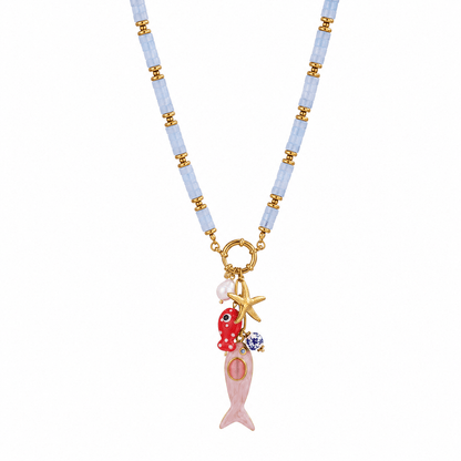 Seaside Treasure Fish & Shell Beaded Necklace - ORMIRO