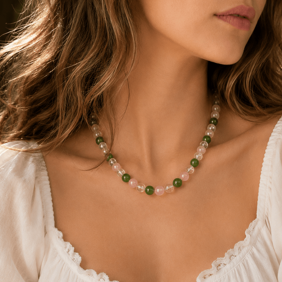 Secret Garden Rose Quartz & Crystal Beaded Necklace - ORMIRO