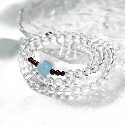 Sedna Clear Quartz, Aquamarine & Garnet Wrap Bracelet - ORMIRO