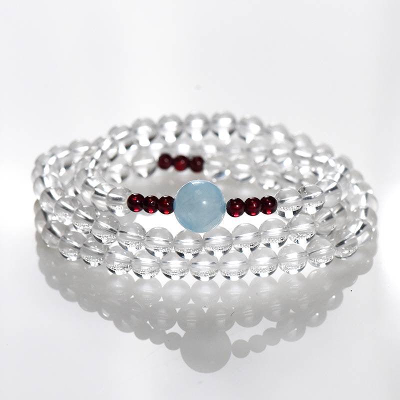 Sedna Clear Quartz, Aquamarine & Garnet Wrap Bracelet - ORMIRO