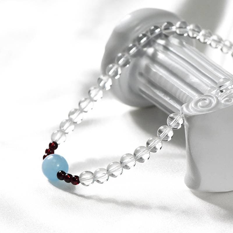 Sedna Clear Quartz, Aquamarine & Garnet Wrap Bracelet - ORMIRO