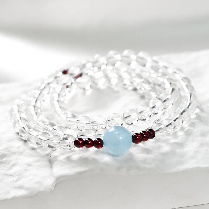 Sedna Clear Quartz, Aquamarine & Garnet Wrap Bracelet - ORMIRO