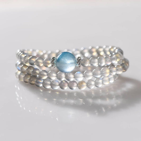 Selene Gray Moonstone & Aquamarine Wrap Bracelet - ORMIRO