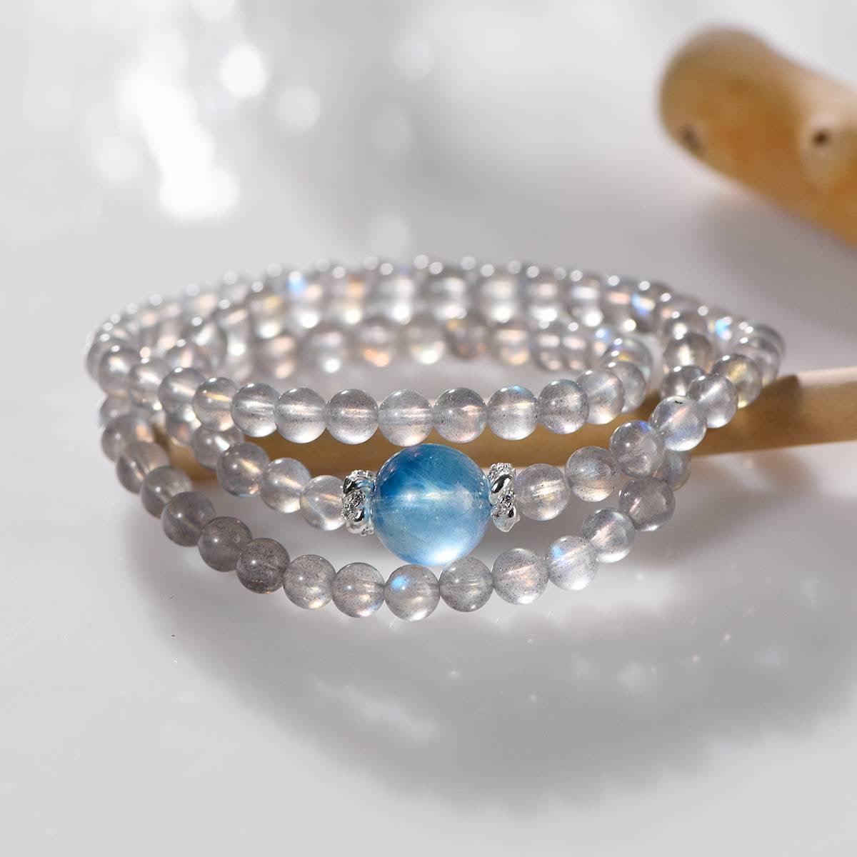 Selene Gray Moonstone & Aquamarine Wrap Bracelet - ORMIRO