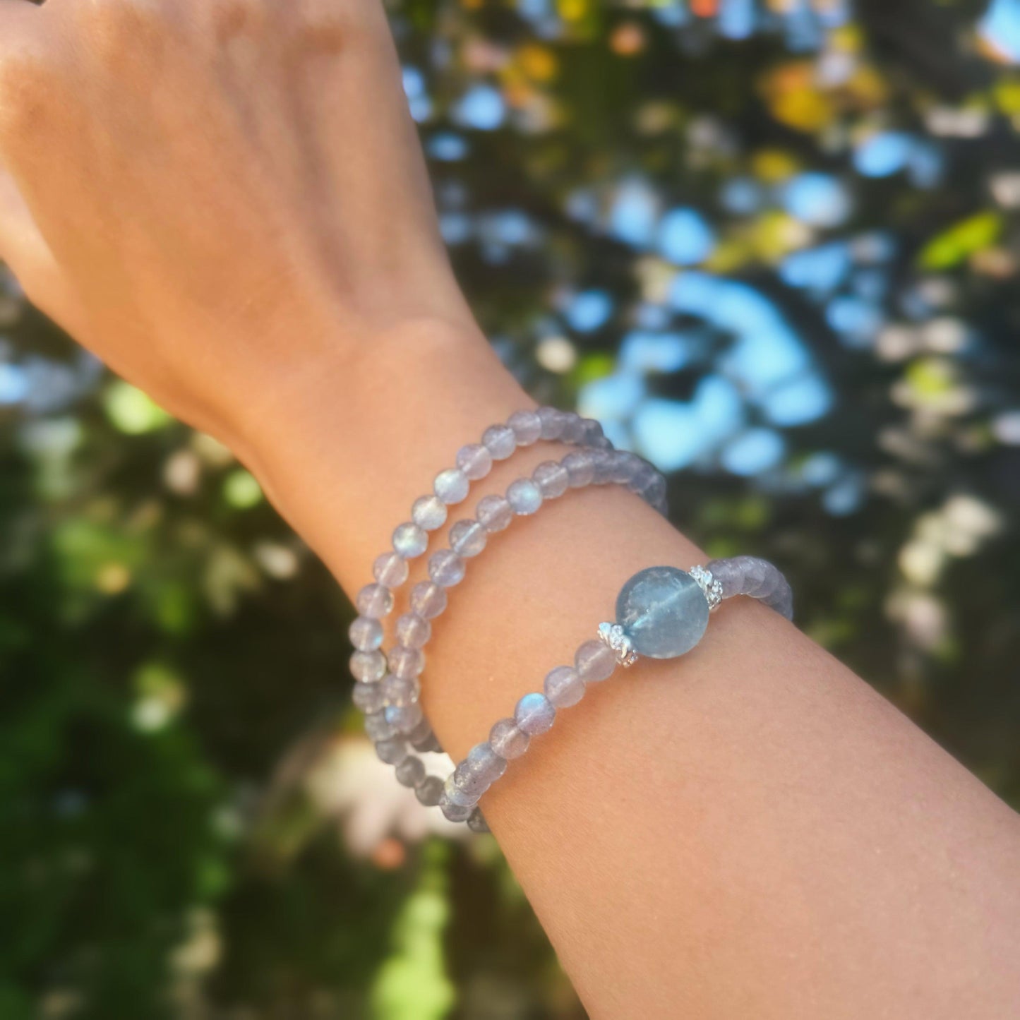 Selene Gray Moonstone & Aquamarine Wrap Bracelet - ORMIRO