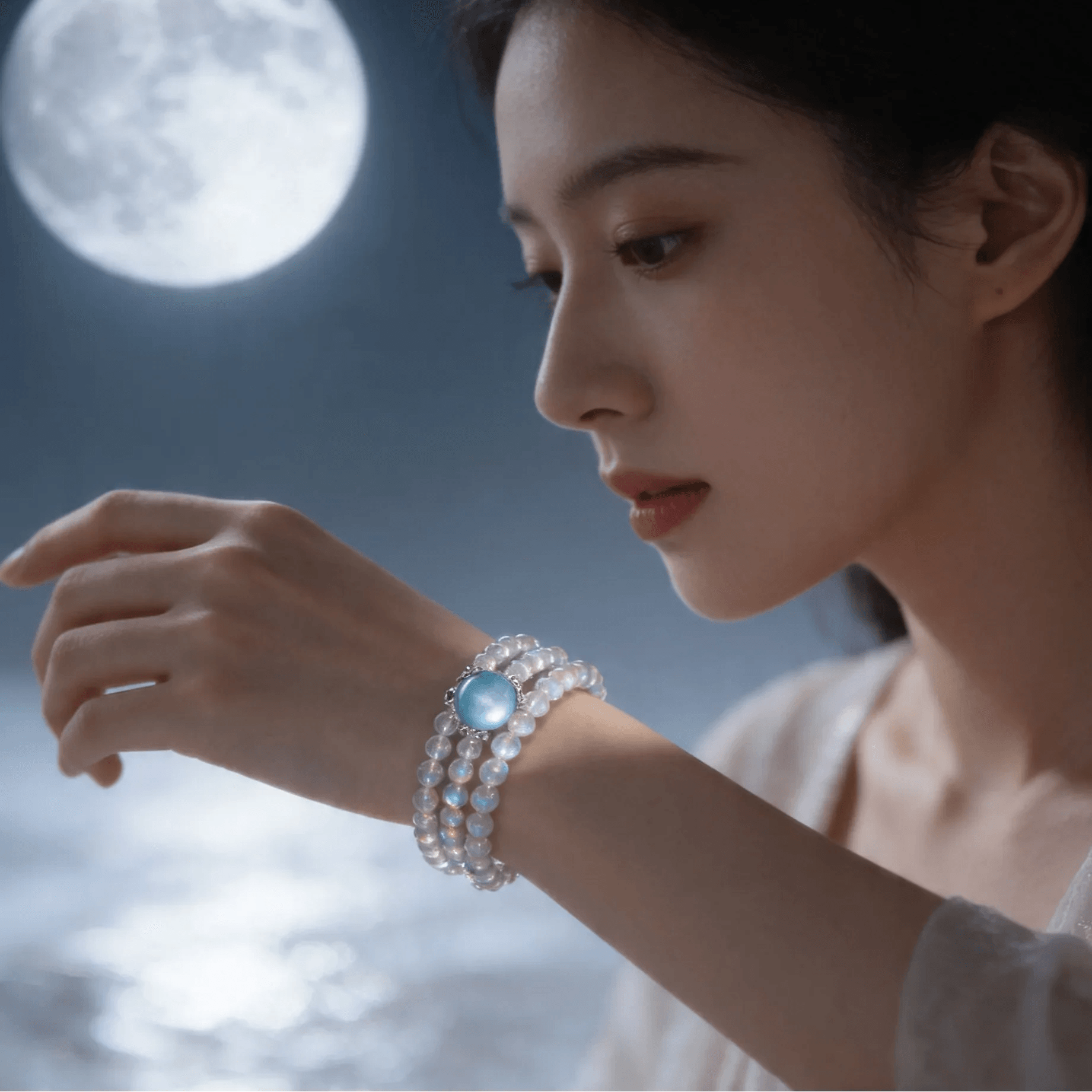 Selene Gray Moonstone & Aquamarine Wrap Bracelet - ORMIRO