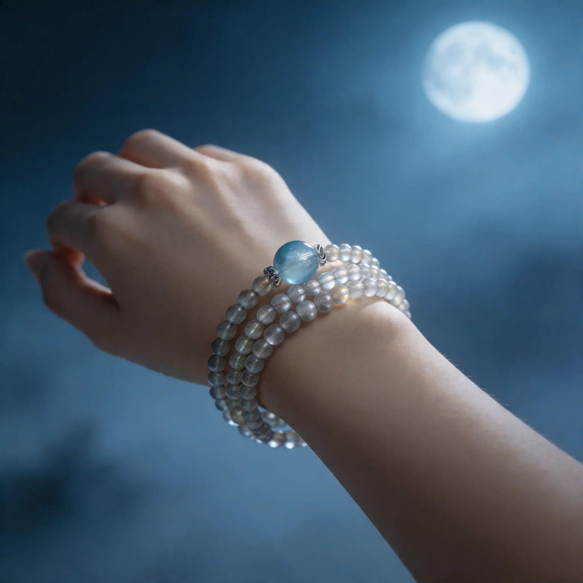 Selene Gray Moonstone & Aquamarine Wrap Bracelet - ORMIRO